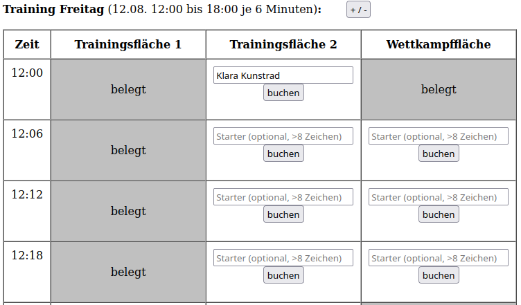 Trainingszeiten-Buchung